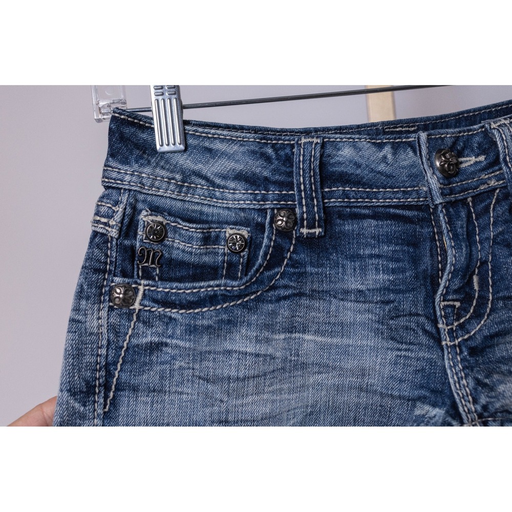 Miss Me Denim Shorts Blue Stretch Rhinestone Embellished Size 26 - Picture 6 of 16